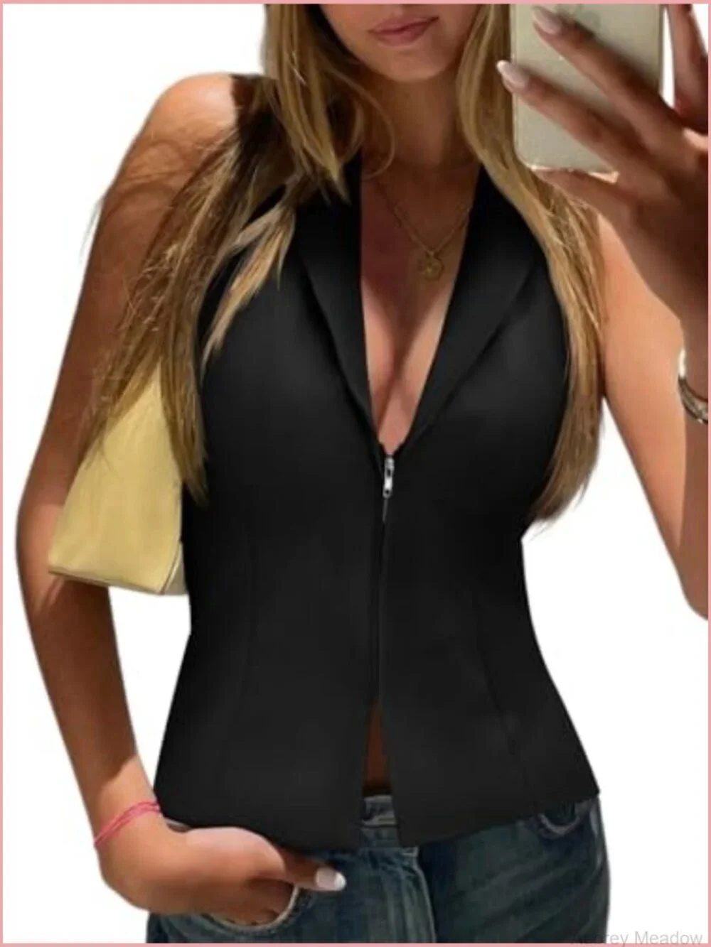 Sexy Halter Blazer Vest Top Deep V Neck Zip Up Backless Smocked Waistcoat